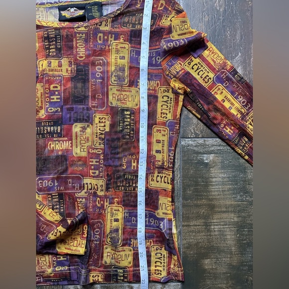 Harley-Davidson Women’s Mesh Long Sleeve Top License Plate Print Y2K Medium - Picture 6 of 7